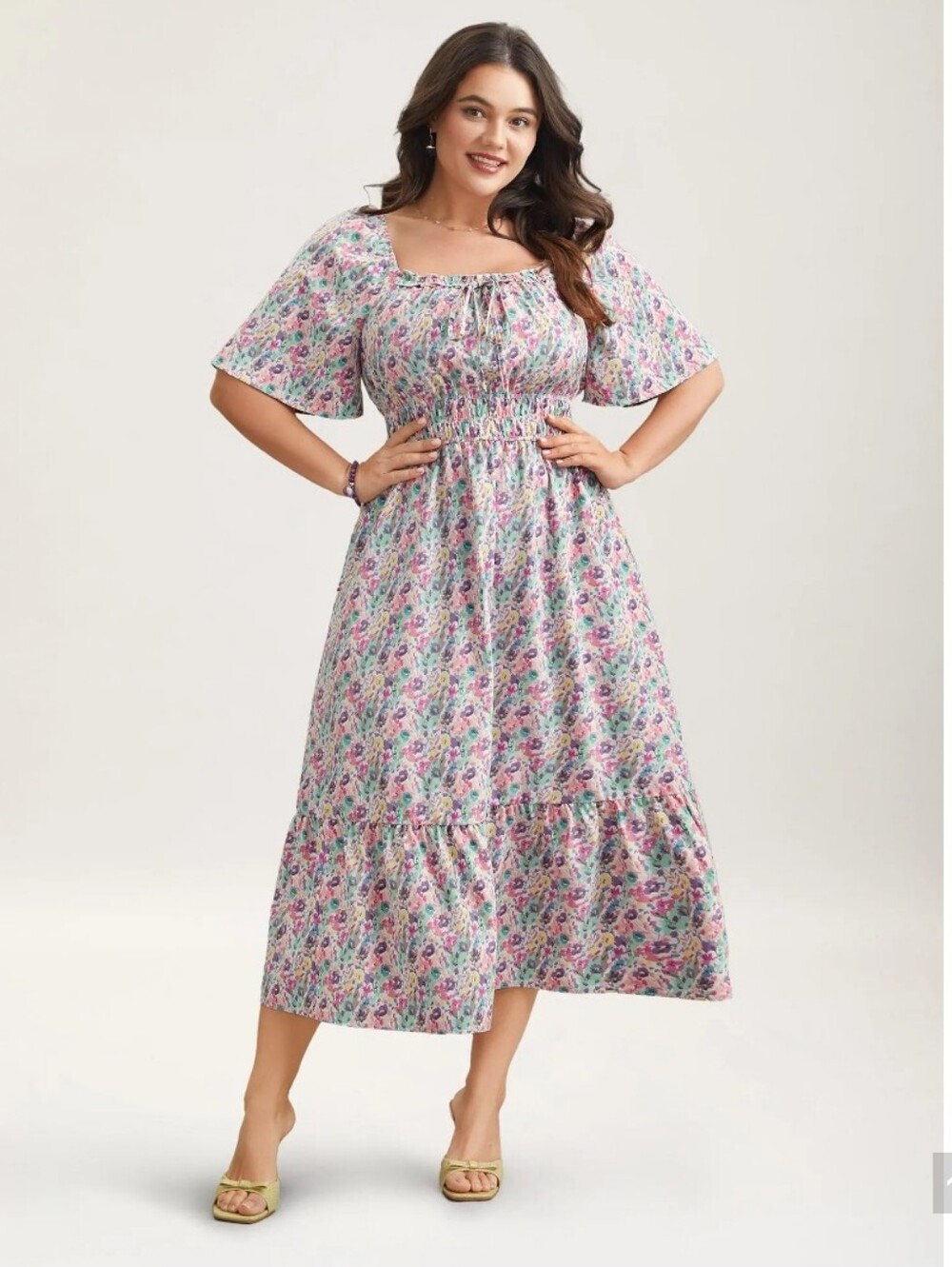Bloomchic Smocked Waist Floral Ties Tiered Maxi Dress